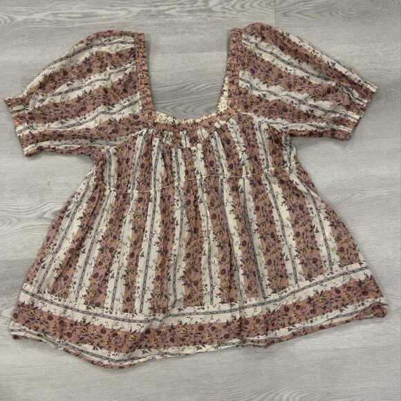 Free People Tops - Free People Vintage Lover Blouse Relaxed Cotton Babydoll Cottage Floral Sz M EUC